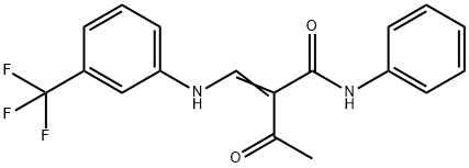 (Z)-2-acetyl-N-phenyl-3-[3-(trifluoromethyl)anilino]-2-propenamide Struktur