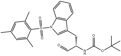 N-Boc-2(S)-2-amino-3-{1-[(2,4,6-trimethylphenyl)sulfonyl]-1H-indol-3-yl}propanal Struktur