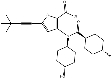 5-(3,3-diMethylbut-1-yn-1-yl)-3-(N-(4-hydroxycyclohexyl)-4-MethylcyclohexanecarboxaMido)thiophene-2-carboxylic acid Struktur