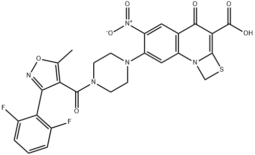 1H,4H-[1,3]Thiazeto[3,2-a]quinoline-3-carboxylic acid, 7-[4-[[3-(2,6-difluorophenyl)-5-methyl-4-isoxazolyl]carbonyl]-1-piperazinyl]-6-nitro-4-oxo- Struktur