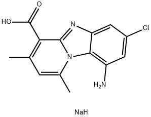 9-Amino-7-chloro-1,3-dimethylpyrido[1,2-a]benzimidazole-4-carboxylic acid sodium salt Struktur