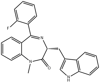 5-(2-FLUOROPHENYL)-1,3-DIHYDRO-3-(1H-INDOL-3-YLMETHYL)-1-METHYL-2H-1,4-BENZODIAZEPIN-2-ONE Struktur