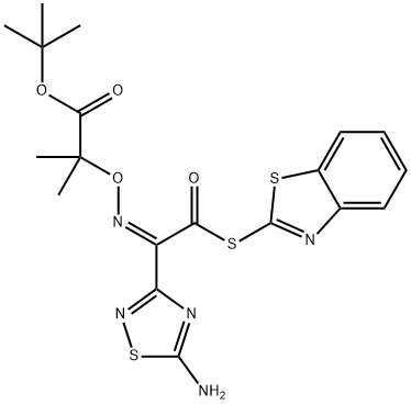 (Z)-2-[[1-(tert-butoxycarbonyl)-1-Methylethoxy]iMino]-2-(5-AMino-[1,2,4]thiadiazol-3-yl)-thioacetic acid, S-benzothiazol-2-yl ester Structure