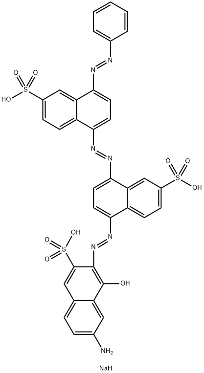 trisodium 5-[(7-amino-1-hydroxy-3-sulphonato-2-naphthyl)azo]-8-[[4-(phenylazo)-6-sulphonatonaphthyl]azo]naphthalene-2-sulphonate  Struktur