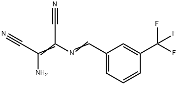 (Z)-2-amino-3-({(E)-[3-(trifluoromethyl)phenyl]methylidene}amino)-2-butenedinitrile Struktur