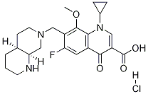 1-cyclopropyl-6-fluoro-8-Methoxy-7-(((4aS,8aS)-octahydro-1,7-naphthyridin-7(1H)-yl)Methyl)-4-oxo-1,4-dihydroquinoline-3-carboxylic acid hydrochloride Struktur