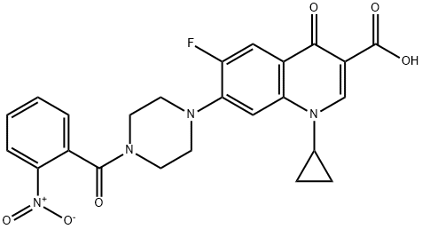 3-Quinolinecarboxylic acid, 1-cyclopropyl-6-fluoro-1,4-dihydro-7-[4-(2-nitrobenzoyl)-1-piperazinyl]-4-oxo- Struktur