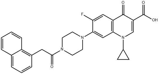 3-Quinolinecarboxylic acid, 1-cyclopropyl-6-fluoro-1,4-dihydro-7-[4-[2-(1-naphthalenyl)acetyl]-1-piperazinyl]-4-oxo- Struktur