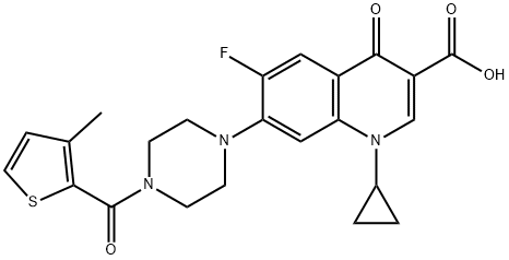 3-Quinolinecarboxylic acid, 1-cyclopropyl-6-fluoro-1,4-dihydro-7-[4-[(3-Methyl-2-thienyl)carbonyl]-1-piperazinyl]-4-oxo- Struktur