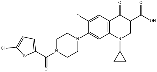 3-Quinolinecarboxylic acid, 7-[4-[(5-chloro-2-thienyl)carbonyl]-1-piperazinyl]-1-cyclopropyl-6-fluoro-1,4-dihydro-4-oxo- Struktur