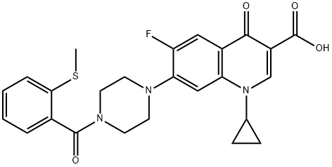 3-Quinolinecarboxylic acid, 1-cyclopropyl-6-fluoro-1,4-dihydro-7-[4-[2-(Methylthio)benzoyl]-1-piperazinyl]-4-oxo- Struktur