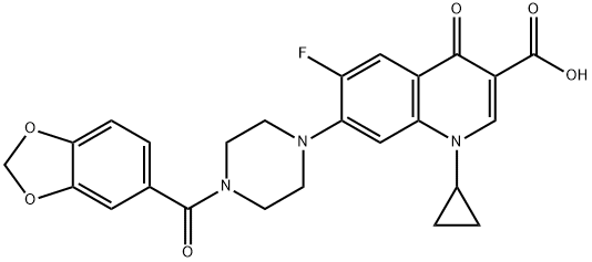 3-Quinolinecarboxylic acid, 7-[4-(1,3-benzodioxol-5-ylcarbonyl)-1-piperazinyl]-1-cyclopropyl-6-fluoro-1,4-dihydro-4-oxo- Struktur