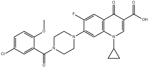 3-Quinolinecarboxylic acid, 7-[4-(5-chloro-2-Methoxybenzoyl)-1-piperazinyl]-1-cyclopropyl-6-fluoro-1,4-dihydro-4-oxo- Struktur