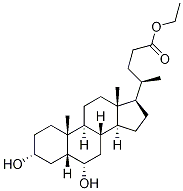 Cholan-24-oic acid, 3,6-dihydroxy-, ethyl ester, (3a,5b,6a)- Struktur