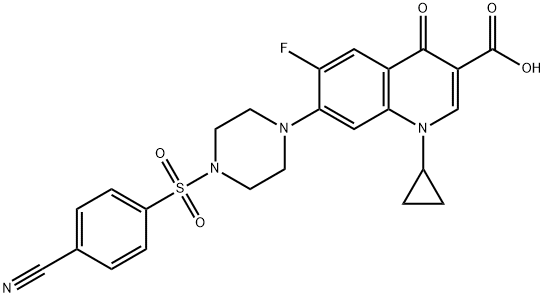 3-Quinolinecarboxylic acid, 7-[4-[(4-cyanophenyl)sulfonyl]-1-piperazinyl]-1-cyclopropyl-6-fluoro-1,4-dihydro-4-oxo- Struktur