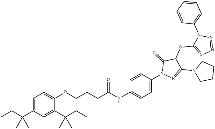 1-[4-[4-(2,4-DI-TERT-PENTYLPHENOXY)-BUTYRAMIDO]-PHENYL]3-PYRROLIDINO-4-(1-PHENYL-TETRAZOL-5-YL)-THIO-PYRAZOLIN-5-ONE Struktur