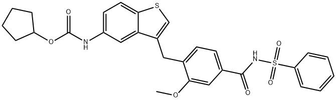 N-(4-((5-(((Cyclopentyloxy)carbonyl)amino)benzo(b)thien-3-yl)methyl)-3 -methoxybenzoyl)benzenesulfonamide Struktur