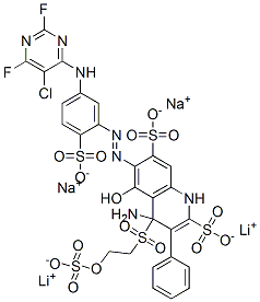 2,7-Naphthalenedisulfonic acid, 4-amino-6-5-(5-chloro-2,6-difluoro-4-pyrimidinyl)amino-2-sulfophenylazo-5-hydroxy-3-4-2-(sulfooxy)ethylsulfonylphenylazo-, lithium sodium salt Struktur