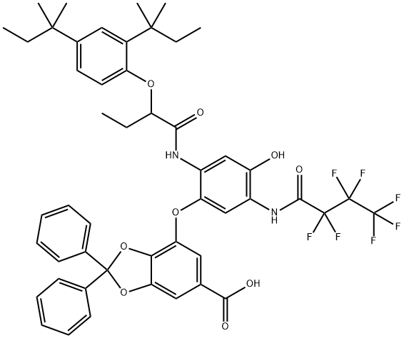 4-[2-[2-(2,4-Di-tert-pentylphenoxy)butyrylamino]-5-[(heptafluorobutyryl)amino]-4-hydroxyphenoxy]-2,2-diphenyl-1,3-benzodioxole-6-carboxylic acid Struktur