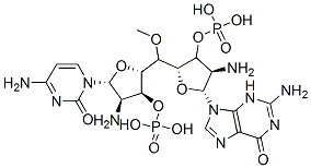 [(2R,3S,4R,5R)-4-amino-2-[[(2R,3S,4R,5R)-4-amino-5-(4-amino-2-oxo-pyri midin-1-yl)-3-phosphonooxy-oxolan-2-yl]methoxymethyl]-5-(2-amino-6-oxo -3H-purin-9-yl)oxolan-3-yl]oxyphosphonic acid Struktur