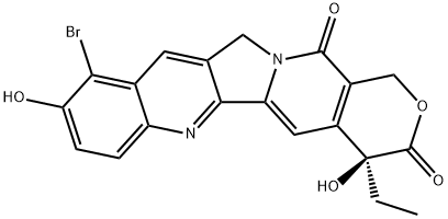 1H-Pyrano[3',4':6,7]indolizino[1,2-b]quinoline-3,14(4H,12H)-dione, 10-bromo-4-ethyl-4,9-dihydroxy-, (4S)- Struktur