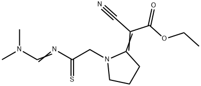 ethyl (2E)-2-cyano-2-[1-[((Z)-dimethylaminomethylidenethiocarbamoyl)me thyl]pyrrolidin-2-ylidene]acetate Struktur