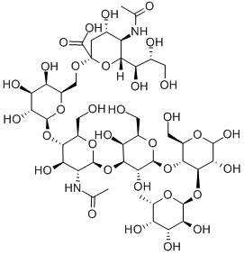 ALPHA-NEUNAC-[2->6]-BETA-GAL-[1->4]-BETA-GLCNAC-[1->3]-BETA-GAL-[1->4]-[ALPHA-FUC-(1->3)]-GLC Struktur