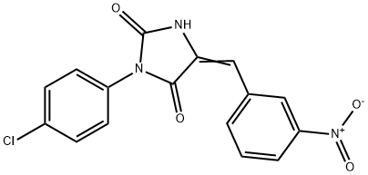 (5Z)-3-(4-chlorophenyl)-5-[(3-nitrophenyl)methylidene]imidazolidine-2, 4-dione Struktur