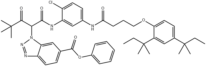 1-[1-[N-[2-Chloro-5-[4-(2,4-di-tert-pentylphenoxy)butyrylamino]phenyl]carbamoyl]-3,3-dimethyl-2-oxobutyl]-1H-benzotriazole-6-carboxylic acid phenyl ester Struktur