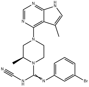 1-PiperazinecarboxiMidaMide, N'-(3-broMophenyl)-N-cyano-2-Methyl-4-(5-Methyl-7H-pyrrolo[2,3-d]pyriMidin-4-yl)-, (2S)- Struktur