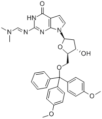 5'-O-(DIMETHOXYTRITYL)-N2-(DIMETHYLAMINOMETHYLIDENE)-7-DEAZA-2'-DEOXYGUANOSI NE Struktur