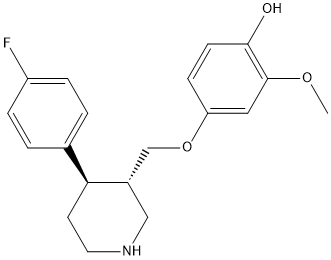 4-(4-Fluorophenyl)-3-(4-hydroxy-3-methoxyphenoxymethyl)piperidine Struktur