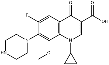 1-Cyclopropyl-6-fluoro-8-Methoxy-4-oxo-7-(piperazin-1-yl)1,4-dihydroquinoline-3-carboxylic acid Struktur