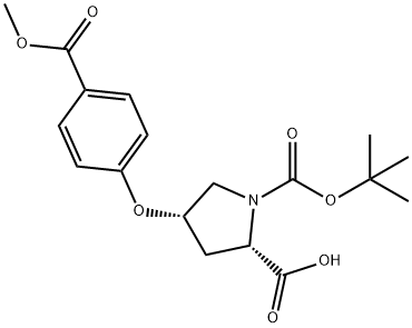 (2S,4S)-1-(tert-Butoxycarbonyl)-4-[4-(methoxy-carbonyl)phenoxy]-2-pyrrolidinecarboxylic acid Struktur