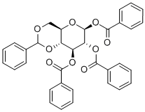 4,6-Di-O-benzyliden-1,2,3-tri-O-benzoyl-β-D-glucopyranose Struktur