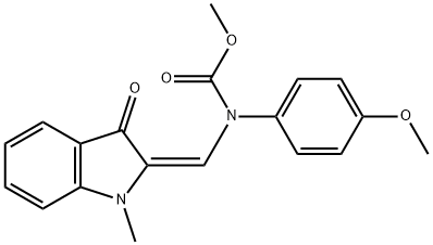 methyl (2E)-2-[(4-methoxyphenyl)amino]-2-(1-methyl-3-oxo-indol-2-ylide ne)acetate Struktur