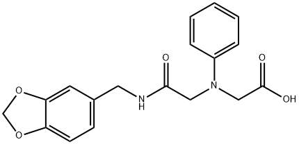 [{2-[(1,3-benzodioxol-5-ylmethyl)amino]-2-oxoethyl}(phenyl)amino]acetic acid Struktur