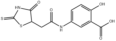 2-hydroxy-5-{[(2-mercapto-4-oxo-4,5-dihydro-1,3-thiazol-5-yl)acetyl]amino}benzoic acid Struktur