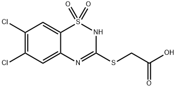 [[(6,7-Dichloro-2H-1,2,4-benzothiadiazine 1,1-dioxide)-3-yl]thio]acetic acid Struktur