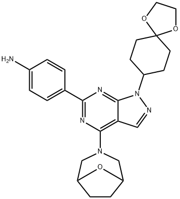 4-(4-(8-oxa-3-azabicyclo[3.2.1]octan-3-yl)-1-(1,4-dioxaspiro[4.5]decan-8-yl)-1H-pyrazolo[3,4-d]pyriMidin-6-yl)aniline Struktur