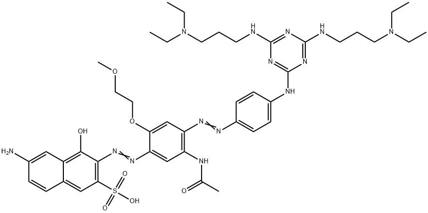 3-(5-acetylamino-4-(4-[4,6-bis(3-diethylaminopropylamino)-1,3,5-triazin-2-ylamino]phenylazo)-2-(2-methoxyethoxy)phenylazo)-6-amino-4-hydroxy-2-naphthalenesulfonic acid Struktur