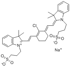 3H-INDOLIUM, 2-[2-[2-CHLORO-3-[[1,3-DIHYDRO-3,3-DIMETHYL-1-(3-SULFOPROPYL)-2H-INDOL-2-YLIDENE]ETHYLIDENE]-1-CYCLOHEXEN-1-YL]ETHENYL]-3,3-DIMETHYL-1-(3-SULFOPROPYL)-, INNER SALT, SODIUM SALT Struktur