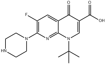 1-tert-Butyl-6-fluoro-1,4-dihydro-4-oxo-7-piperazino-1,8-naphthyridine-3-carboxylic acid Struktur