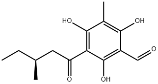 2,4,6-Trihydroxy-5-methyl-3-[(S)-3-methyl-1-oxopentyl]benzaldehyde Struktur