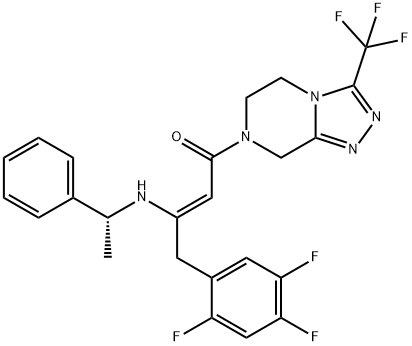 (2Z)-1-[5,6-Dihydro-3-(trifluoromethyl)-1,2,4-triazolo[4,3-a]pyrazin-7(8H)-yl]-3-[[(1R)-1-phenylethyl]amino]-4-(2,4,5-trifluorophenyl)-2-buten-1-one Struktur