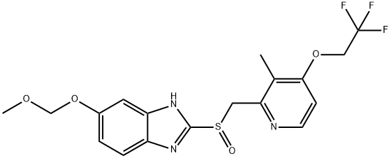 2-[[[3-Methyl-4-(2,2,2-trifluoroethoxy)-2-pyridyl]methyl]sulfinyl]-5-methoxy-O- methyl-1H-benzimidazole Struktur