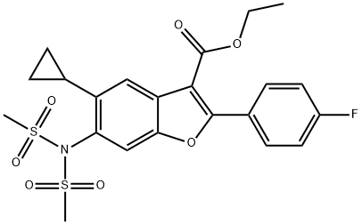 3-Benzofurancarboxylic acid, 6-[bis(Methylsulfonyl)aMino]-5-cyclopropyl-2-(4-fluorophenyl)-, ethyl ester Struktur