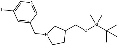 3-((3-((tert-Butyldimethylsilyloxy)methyl)-pyrrolidin-1-yl)methyl)-5-iodopyridine Struktur