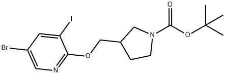 tert-Butyl 3-((5-bromo-3-iodopyridin-2-yloxy)-methyl)pyrrolidine-1-carboxylate Struktur