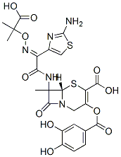 7-(2- (2-aminothiazol-4-yl)-2-(1-carboxy-1-methylethoxyimino)acetamido)-3-(3,4-dihydroxybenzoyloxy)methyl-3-cephem-4-carboxylic acid Struktur